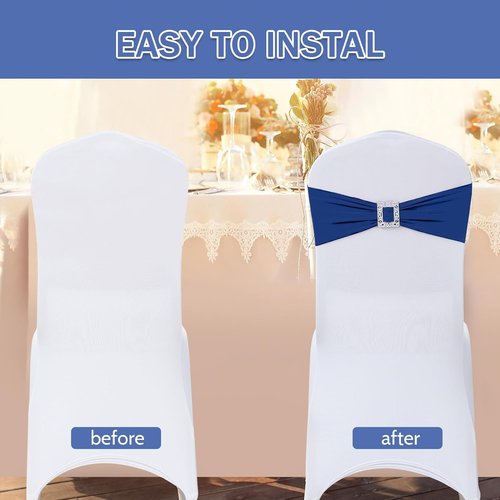 Joccun Spandex Chair Sashes - 120 PCS Stretch Covers with Buckle Slider for Weddings & Events | Navy