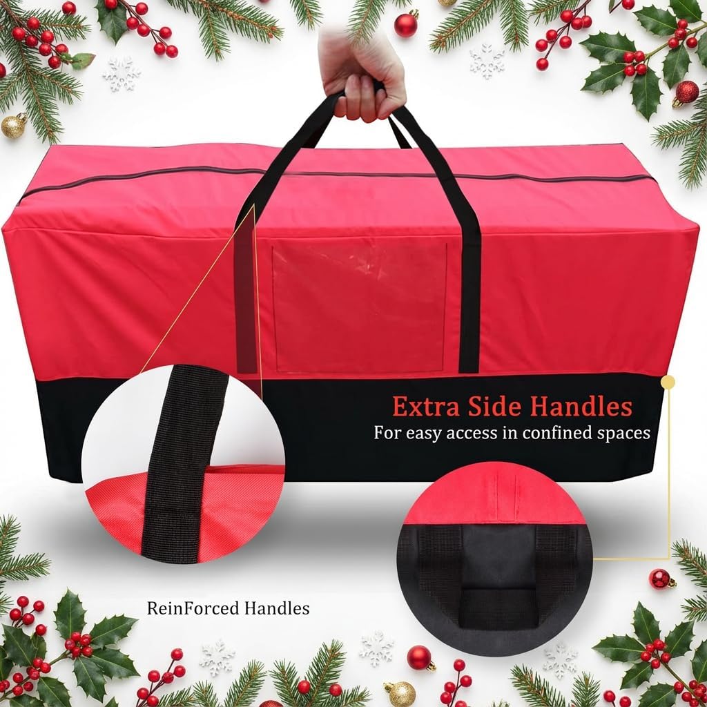 PLTCAT Christmas Tree Storage Bag - Heavy Duty 10-12 Ft Artificial Tree Container with Zipper & Pocket - Red