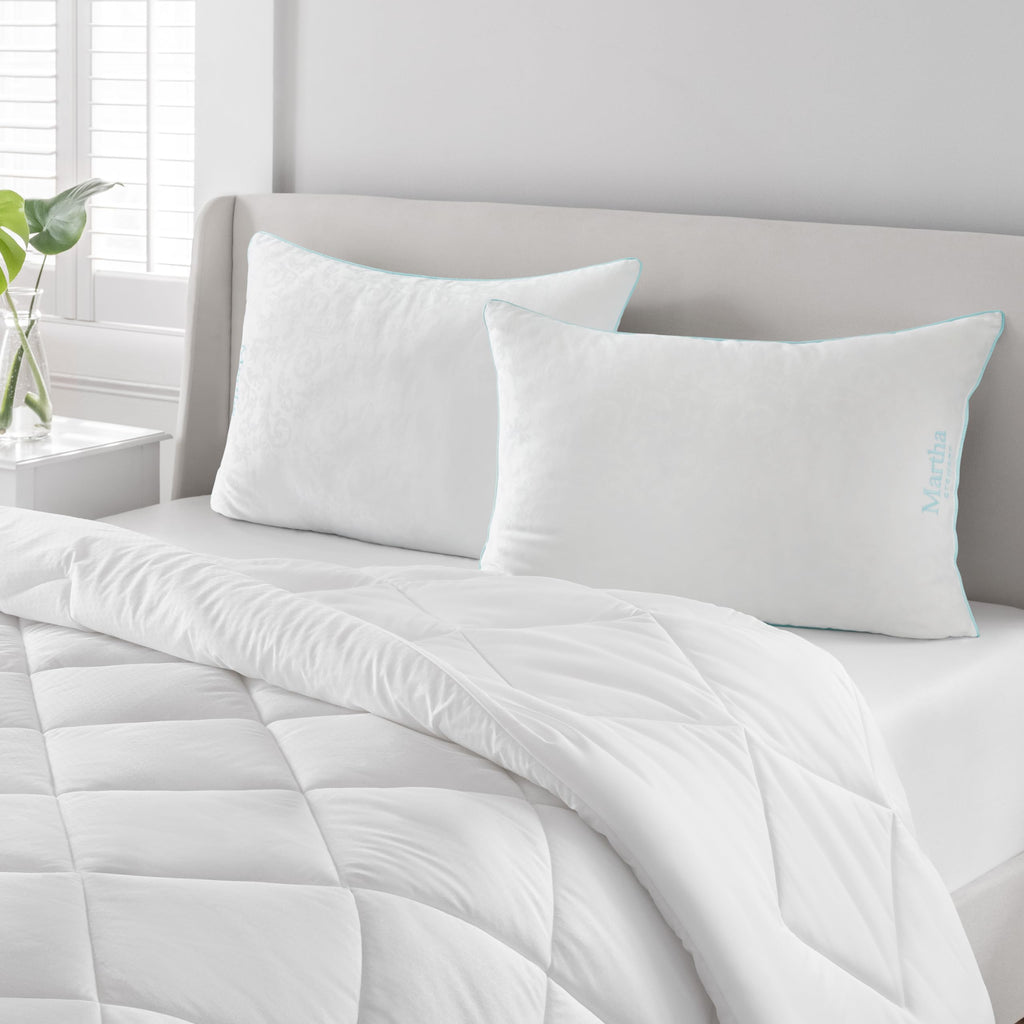 Martha Stewart Heriloom Jacquard Down Alternative Pillows, King Size Set of 2 - Medium Support for Stomach, Back and Side Sleepers