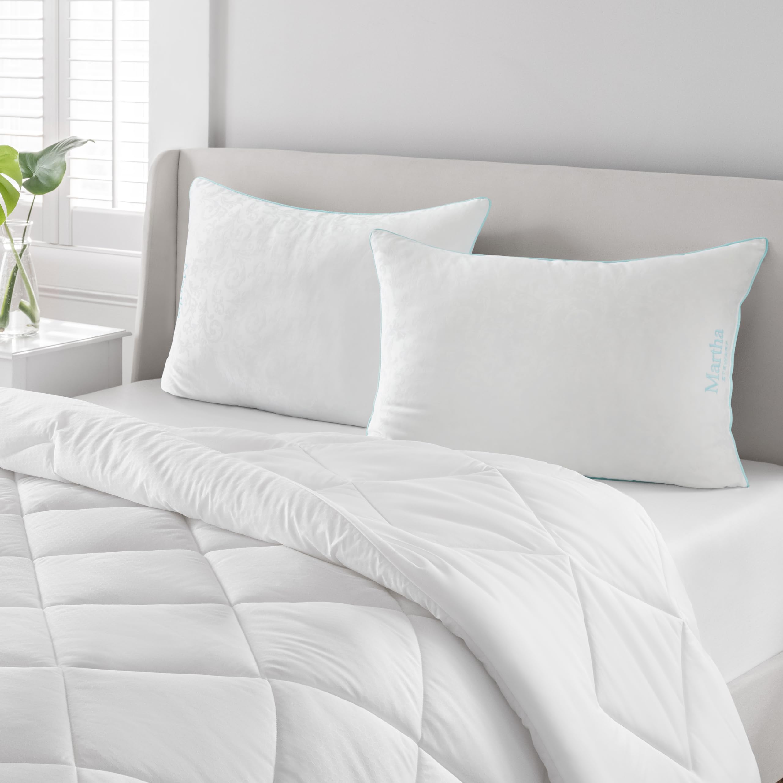 Martha Stewart Heriloom Jacquard Down Alternative Pillows, King Size Set of 2 - Medium Support for Stomach, Back and Side Sleepers