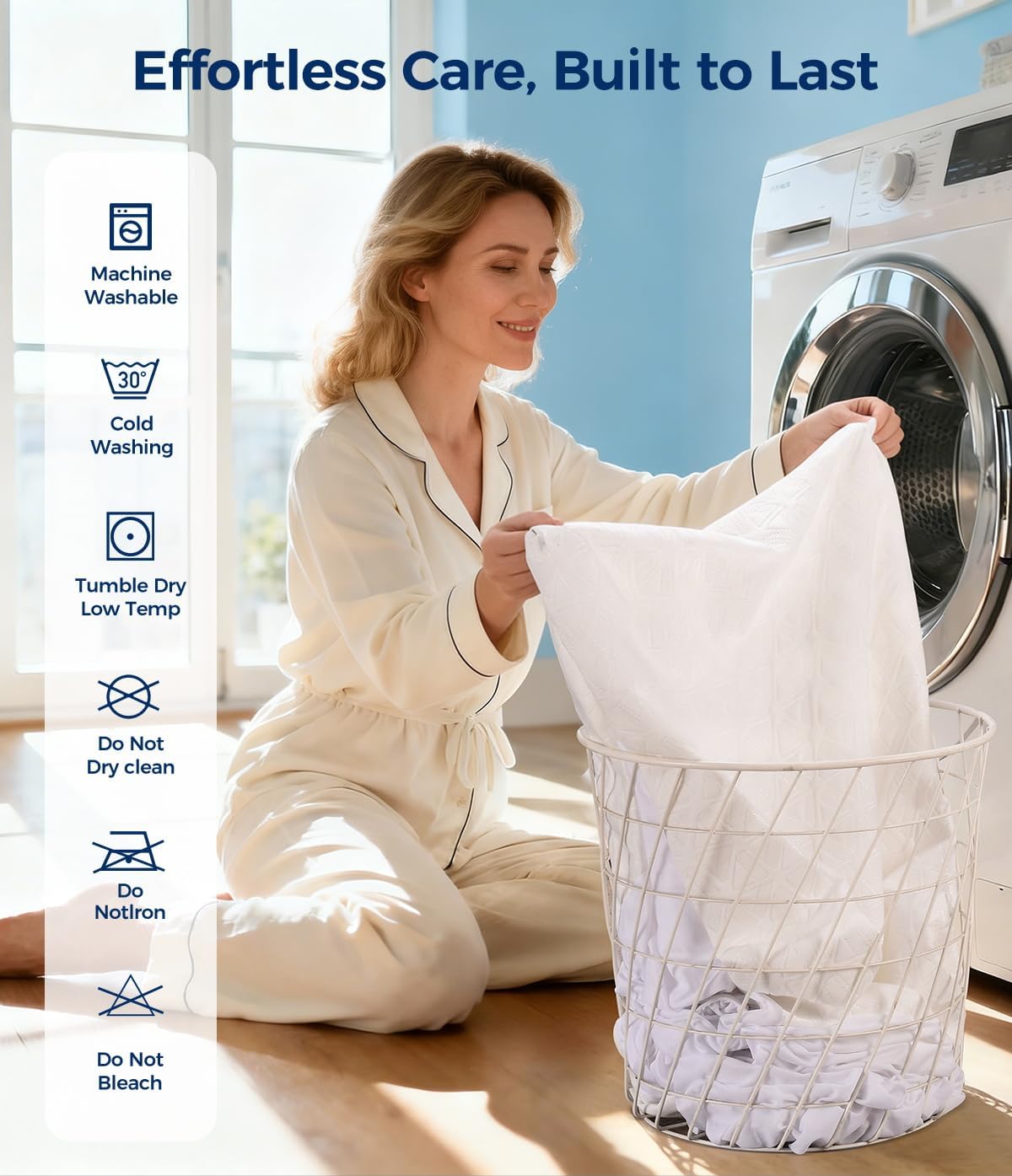 Skiennix Waterproof Mattress Protector - Soft & Breathable Queen Size Pad | Noiseless 3D Air Fabric, Machine Washable, White