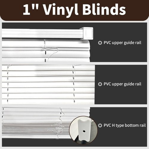 1 Cordless Mini Blinds - 20" W x 36" H | White Vinyl Horizontal Light Filtering Blinds for Indoor Use