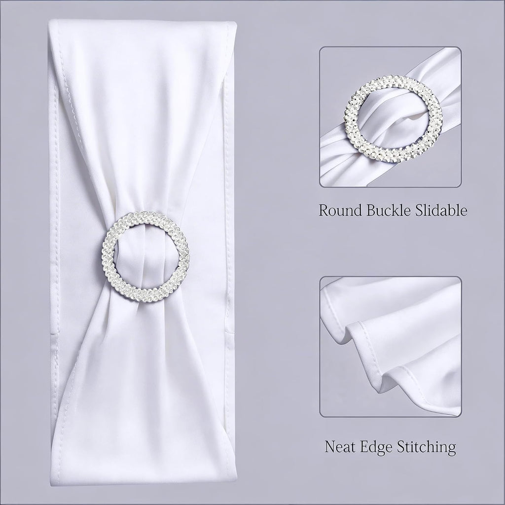 Skiennix White Spandex Chair Sashes - Pack of 50 Stretch Bands for Weddings & Events