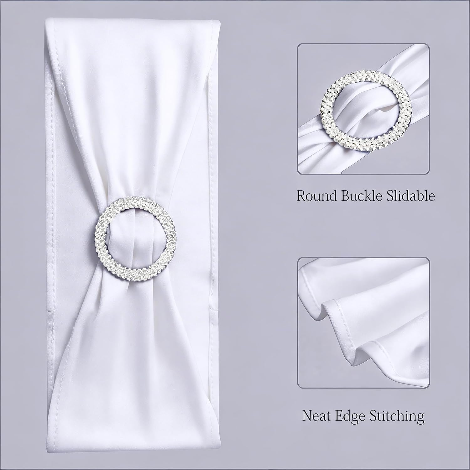 Skiennix White Spandex Chair Sashes - Pack of 50 Stretch Bands for Weddings & Events