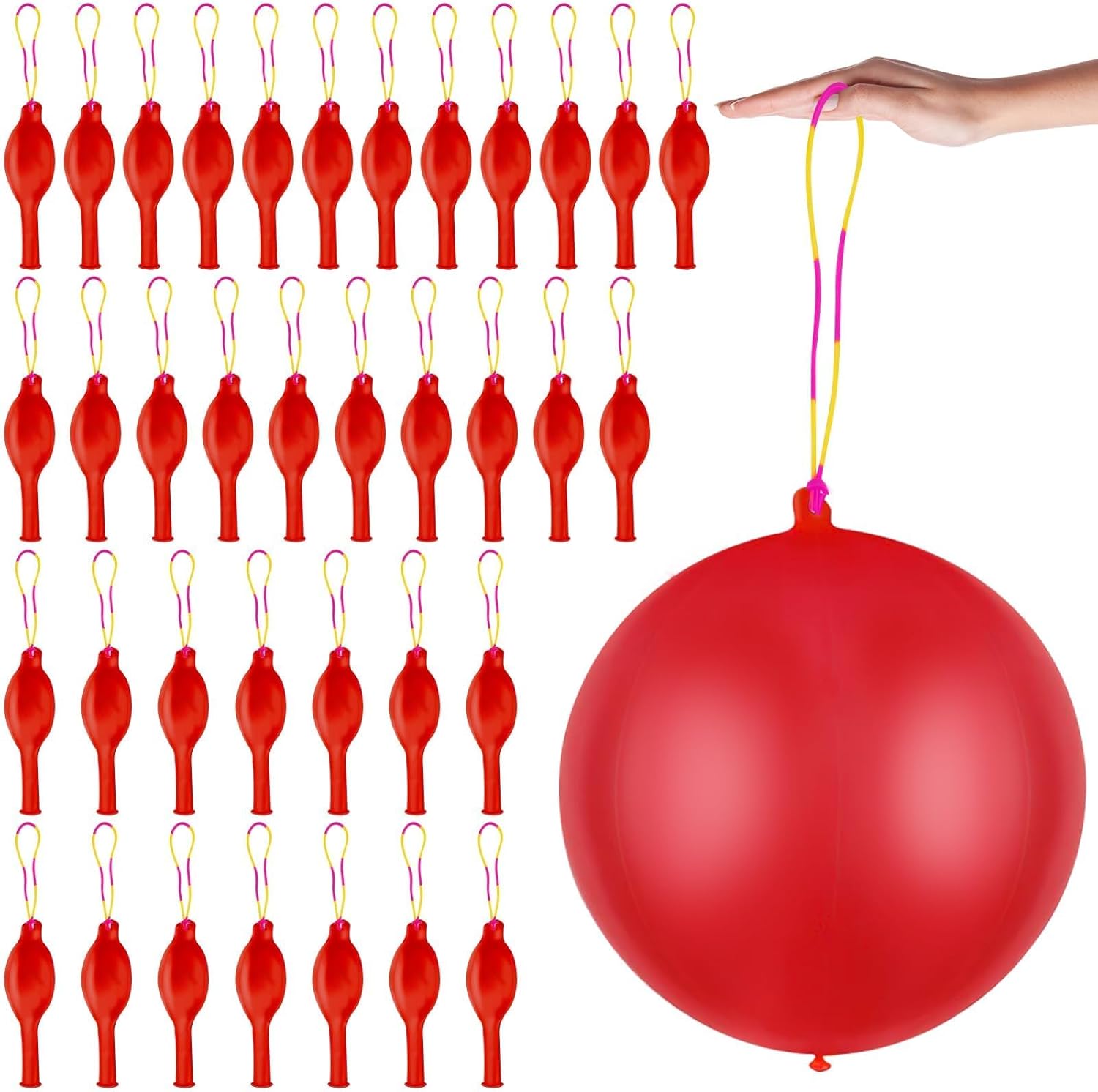Punch Balloons by [Brand Name] - 36 Pcs Red Balloons with Rubber Band Handle for Easy Grip | Perfect for Kids’ Birthday Parties & Outdoor Fun