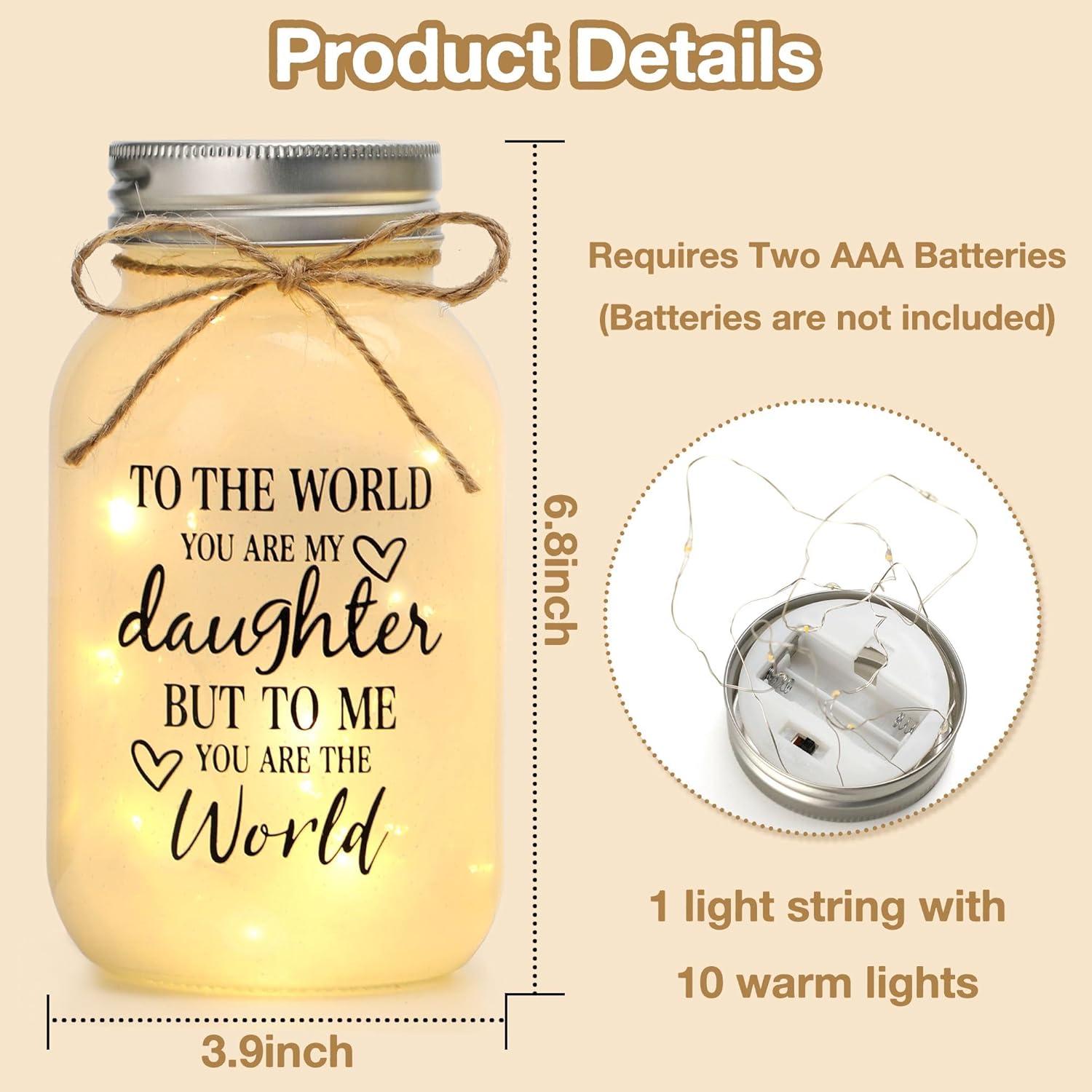 Maracco 30 oz Large Mason Jar Night Light - Thoughtful Gifts for Daughters from Mom & Dad | Perfect for Birthdays, Weddings, Graduations