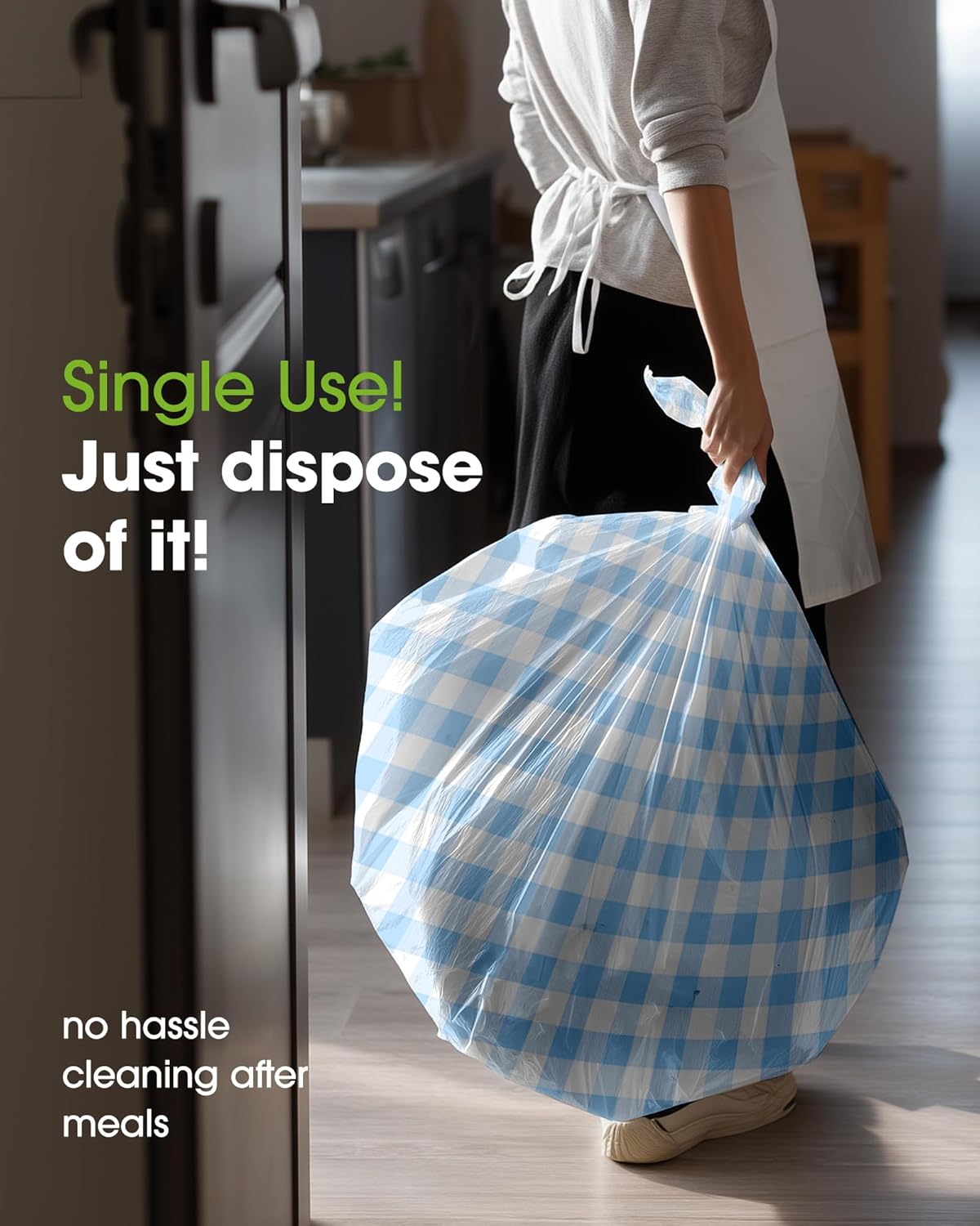 Pureegg Disposable Table Cloths - 8 Pack, 54 x 108 Inch, Leakproof Blue & White Gingham for Parties & Picnics