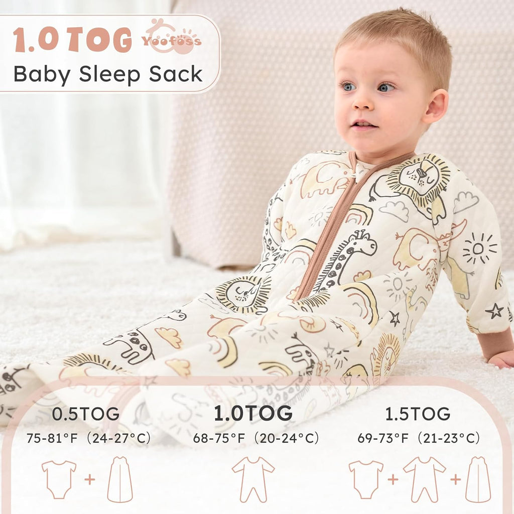 Yoofoss Baby Sleep Sack - 1.0 Tog Organic Cotton Long Sleeve Wearable Blanket for Newborns | 0-6 Months