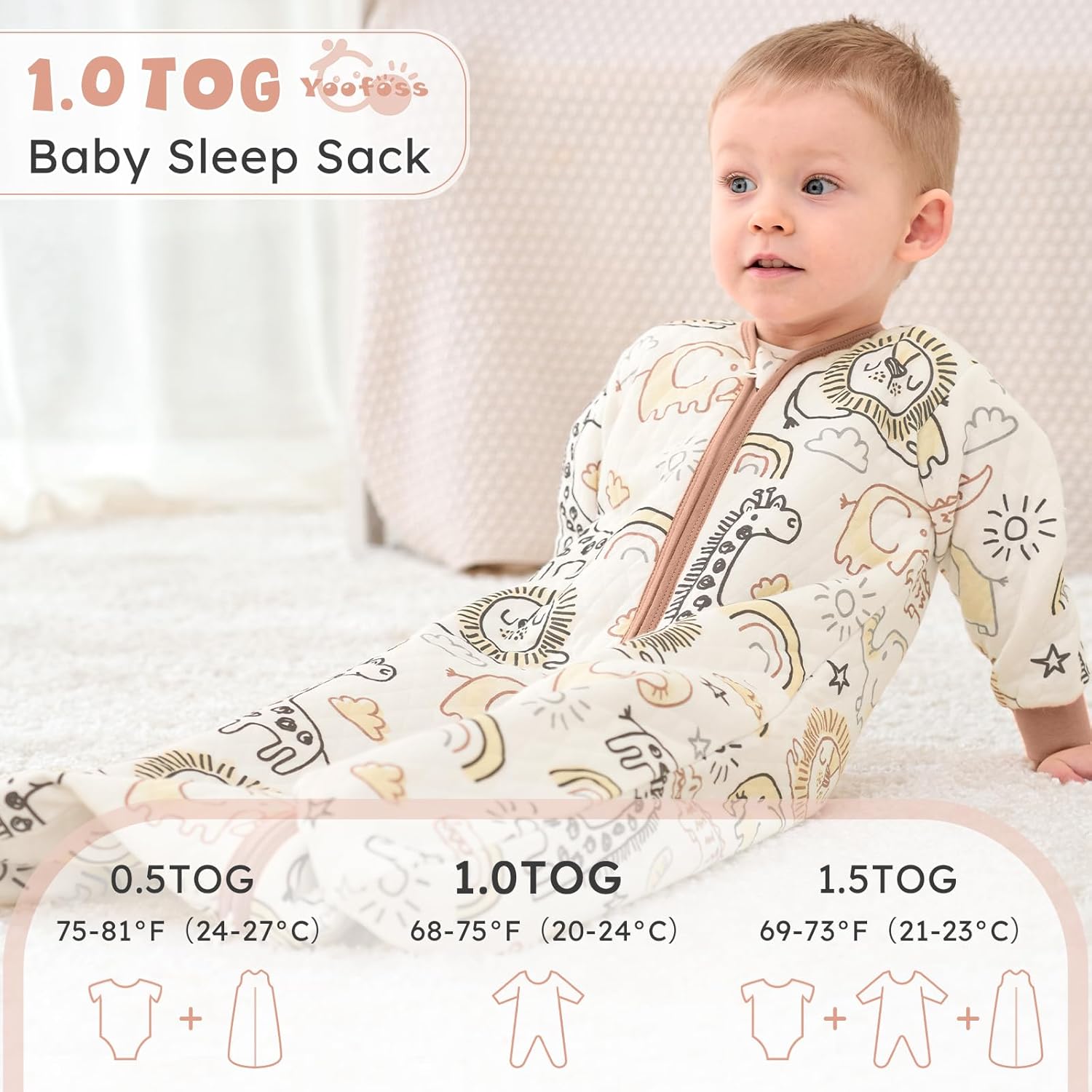 Yoofoss Baby Sleep Sack - 1.0 Tog Organic Cotton Long Sleeve Wearable Blanket for Newborns | 0-6 Months