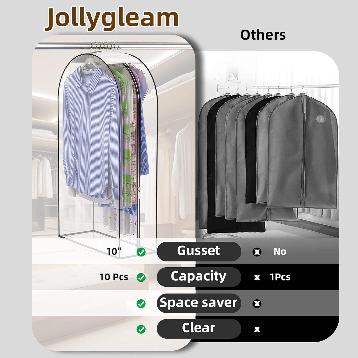 Skiennix Thickened Clear Garment Bags - 4 Pack Hanging Clothes Storage (40 & 50 Inch) for Closet, Shirts, Coats, Dresses