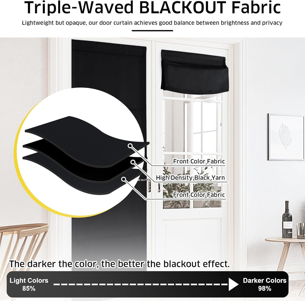 NICETOWN Magnetic Blackout Curtains - Thermal Insulated Privacy Blinds for French Doors | 27" x 64", Black