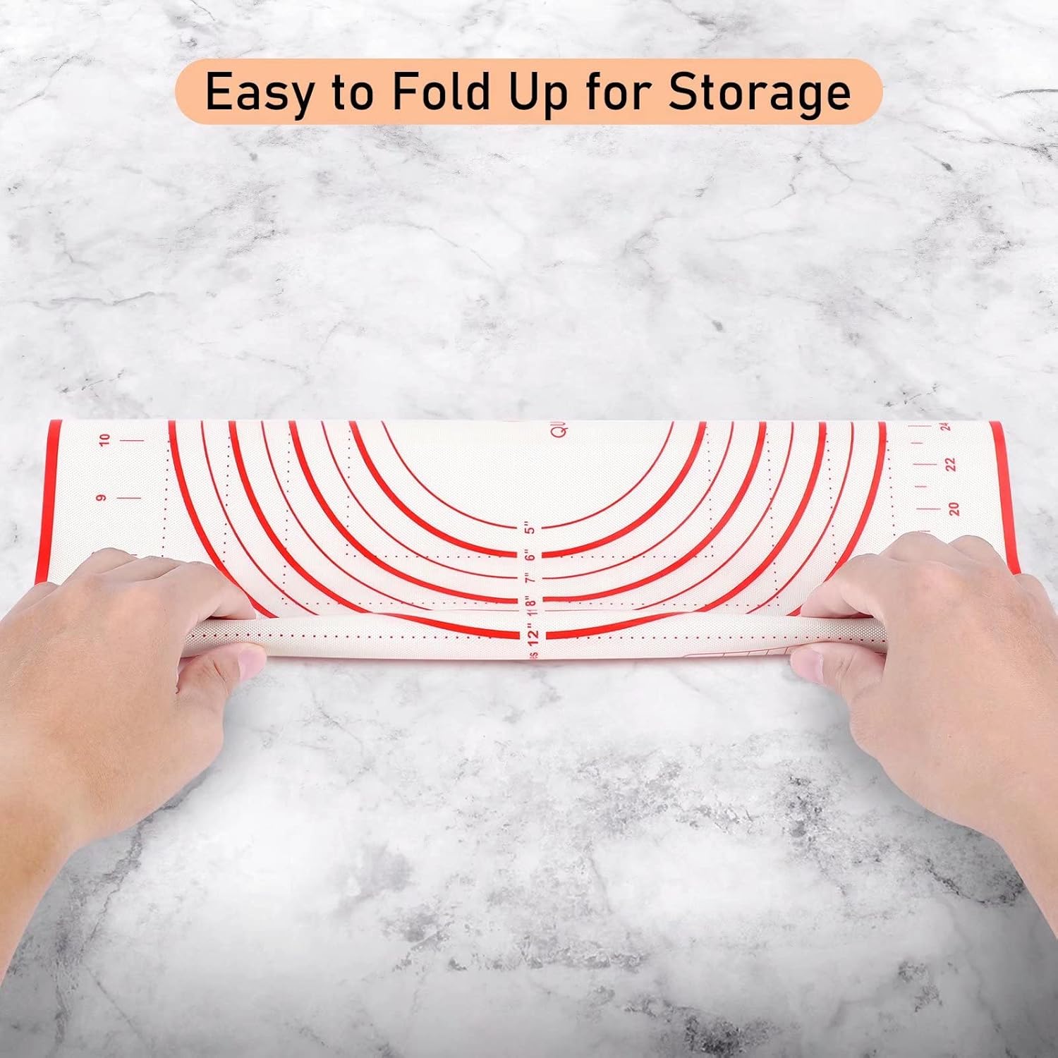 Skiennix Extra Large Silicone Pastry Mat - Baking Mat with Measurements for Fondant, Dough & Cookies | 24" x 32", Red