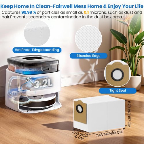 Bluevisk M3 Replacement Parts for Lefant M3 Accessories Robotic Vacuum Cleaner Parts 2 Roller Brush,4 HEAP, 6 Mops, 6 Dust Bags, 6 Side Brushes, 1 Clean Brush