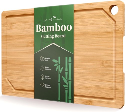 Kitsure Bamboo Cutting Board - Large Wooden Kitchen Board with Deep Juice Grooves | Multi-Sizes Available