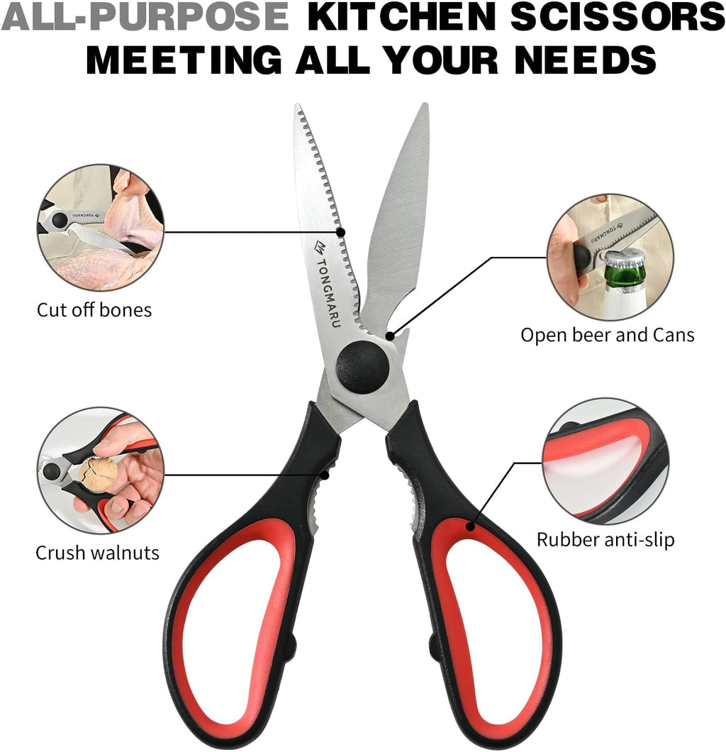 Skiennix Heavy Duty Kitchen Shears - All-Purpose Scissors with Serrated Blades & Nutcracker Function | Dishwasher Safe