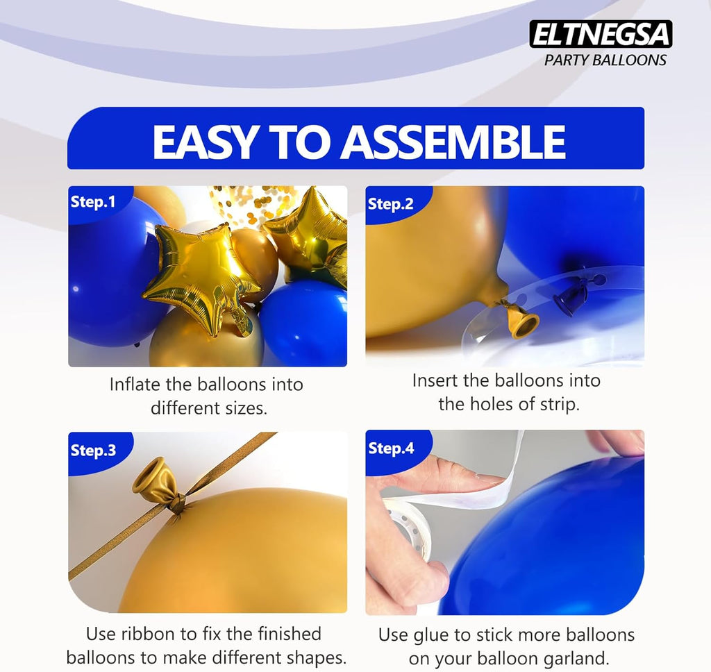 Royal Blue and Gold Balloon Arch Garland Kit by 187PCS - Perfect for Baby Showers, Weddings & Parties | 5-18 Inch Balloons