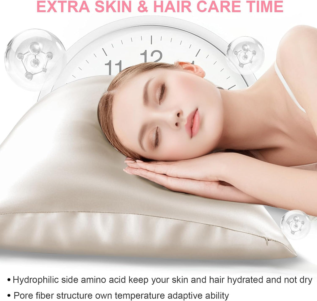 Skiennix Silk Pillowcases - 2 Pack Queen Size | Mulberry Silk for Hair & Skin - Soft Beige