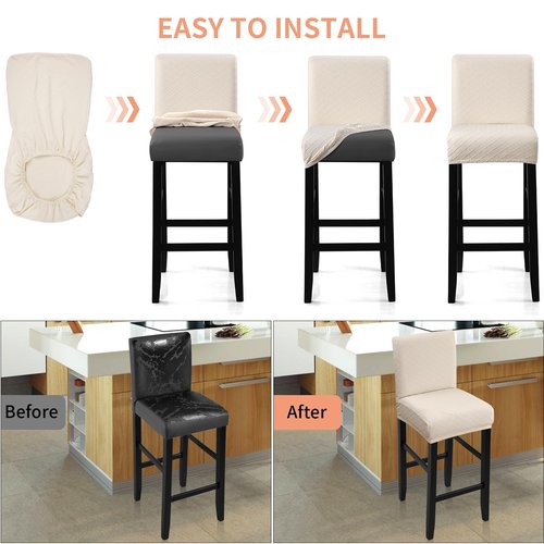 Fuloon Waterproof Bar Stool Covers 4 PCS, Stretch Chair Slipcover for Pub Tall Chair with Backs Counter Barstool Cover Removable Washable (Beige)