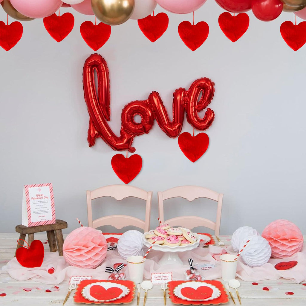 Valentines Day Decorations Valentines Red Heart Velvet Bows 4 pc 6 * 6 in Red Heart Hanging for Home Wall Door Hanger Decor Valentines Wedding Anniversary Birthday Party Supplies