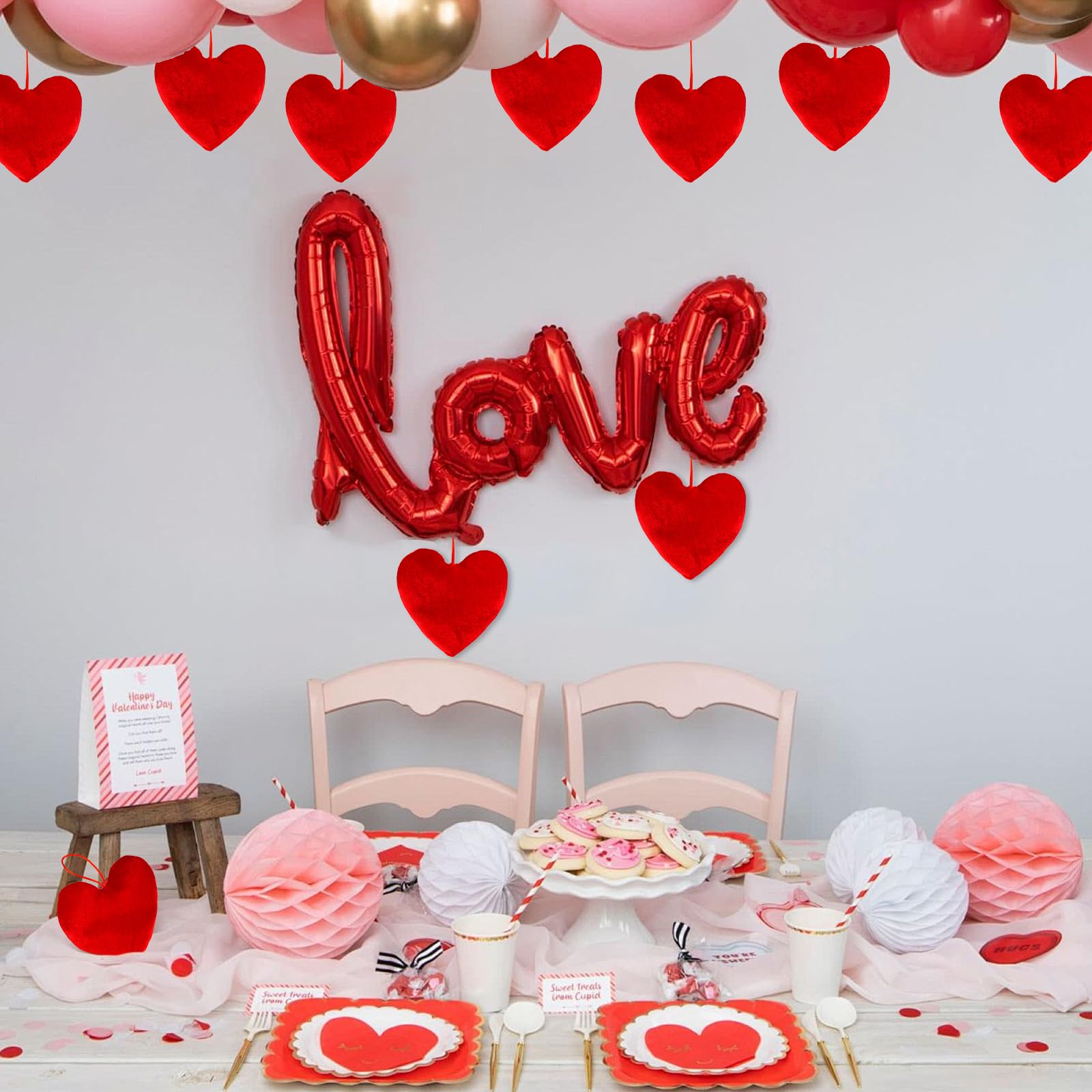 Valentines Day Decorations Valentines Red Heart Velvet Bows 4 pc 6 * 6 in Red Heart Hanging for Home Wall Door Hanger Decor Valentines Wedding Anniversary Birthday Party Supplies