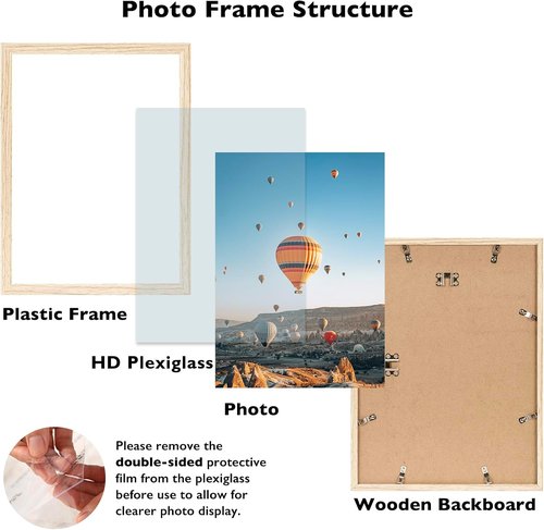 JCJMY 11x15 Picture Frame - Versatile Wall Mounting for Horizontal or Vertical Display | Shatter-Resistant Plexiglass, Natural Finish