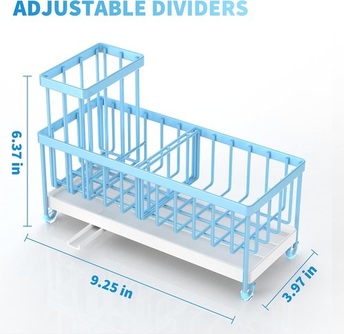 Cisily Kitchen Sink Caddy Organizer - Rustproof 304 Stainless Steel Sponge Holder | Blue, 9.25”