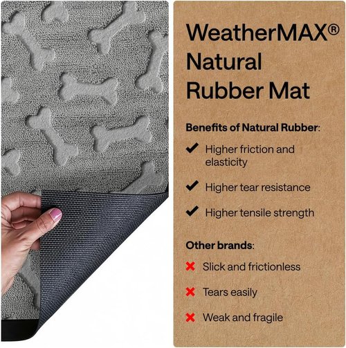 GORILLA GRIP Waterproof All-Season WeatherMAX Doormat - 35x23, Natural Rubber, Easy Clean, Light Gray Bones