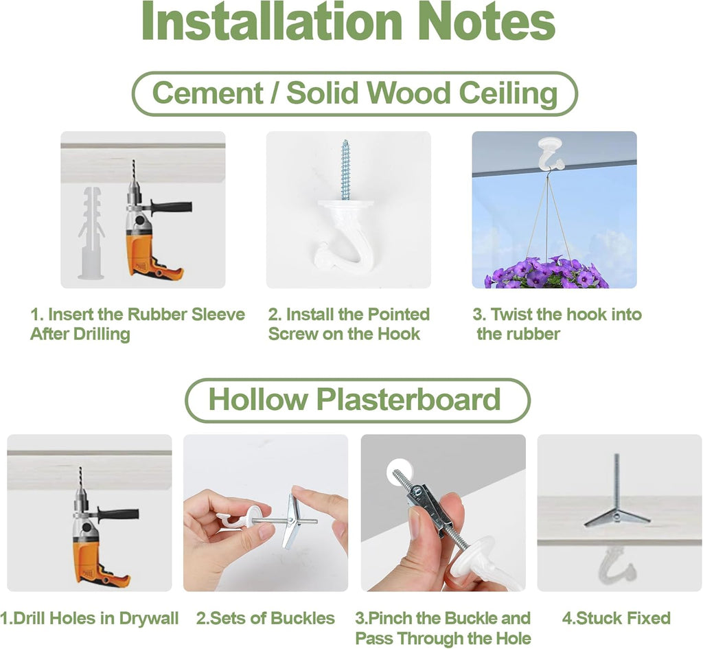 Aidoclip Ceiling Hooks - 6 Pcs Heavy-Duty Metal Plant Hangers for Indoor & Outdoor Use