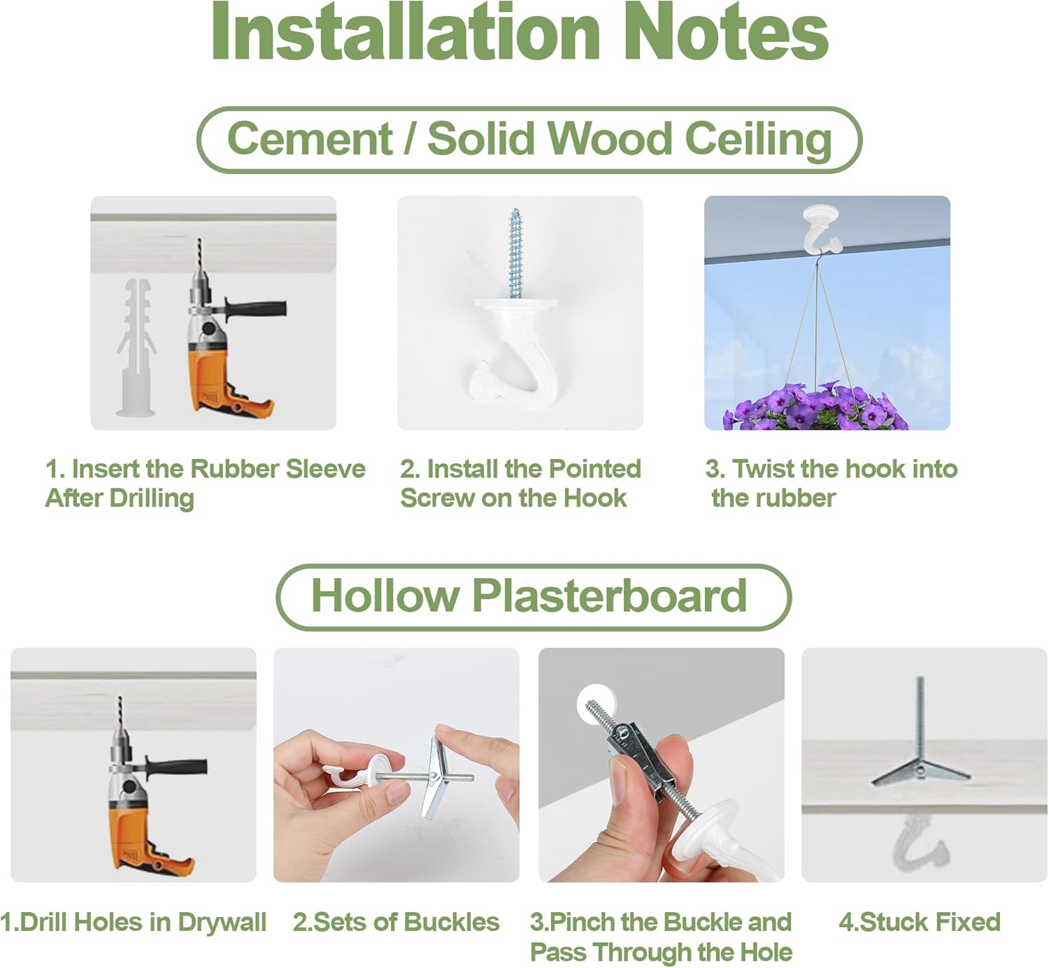Aidoclip Ceiling Hooks - 6 Pcs Heavy-Duty Metal Plant Hangers for Indoor & Outdoor Use