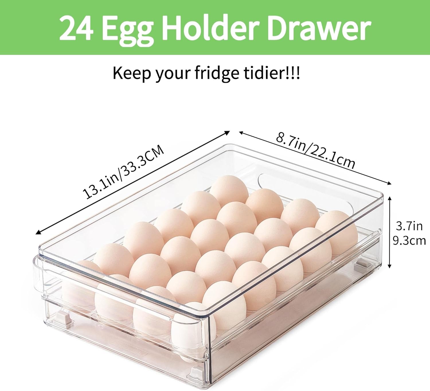 Vacane 24 Capacity Egg Holder - BPA Free Refrigerator Organizer with Non-Slip Pads | Space-Saving Egg Tray