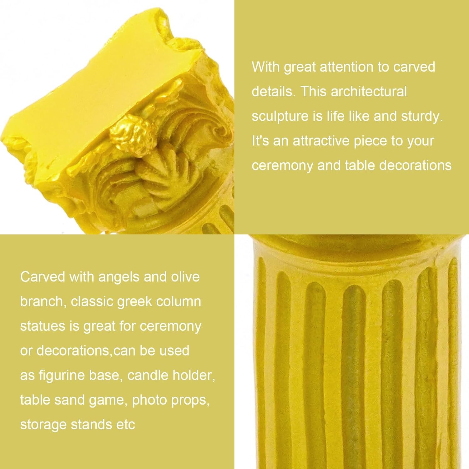 Saihisday Miniature Roman Pillar Columns - 5Pcs Resin Candle Holders for Wedding & Christmas Decor | Yellow