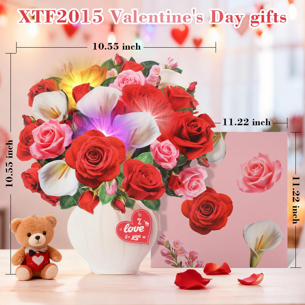 3D Pop Up Mother's Day Card, Happy Mothers Day Cards 11 Inch Forever Flower Bouquet with Music & Lights, Red Roses & White Calla Lilies, Anniversary Birthday Mothers Day Gift Card for Mom, Women, Wife, Girlfriend, Lover