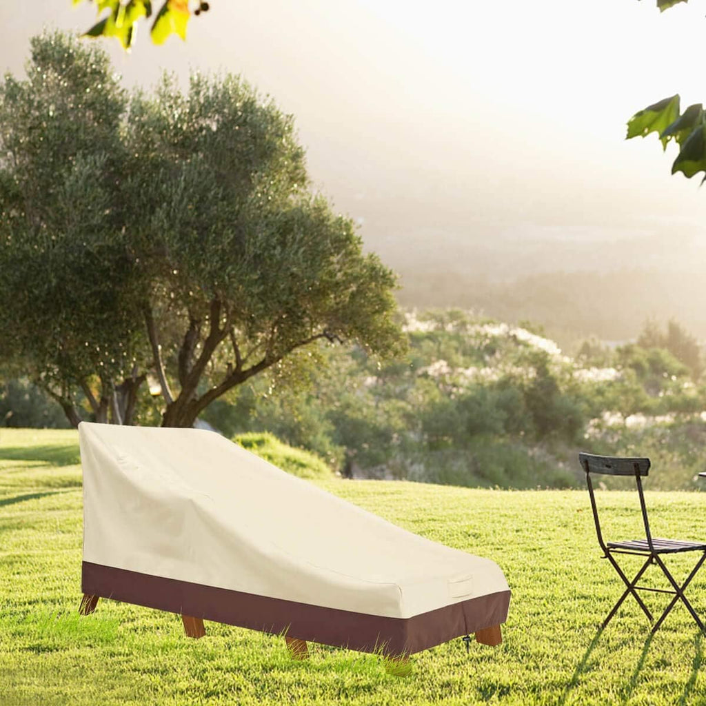 Vailge Waterproof Patio Chaise Lounge Covers - Heavy Duty UV Resistant 600D Fabric | Medium, Beige & Brown (2-Pack)