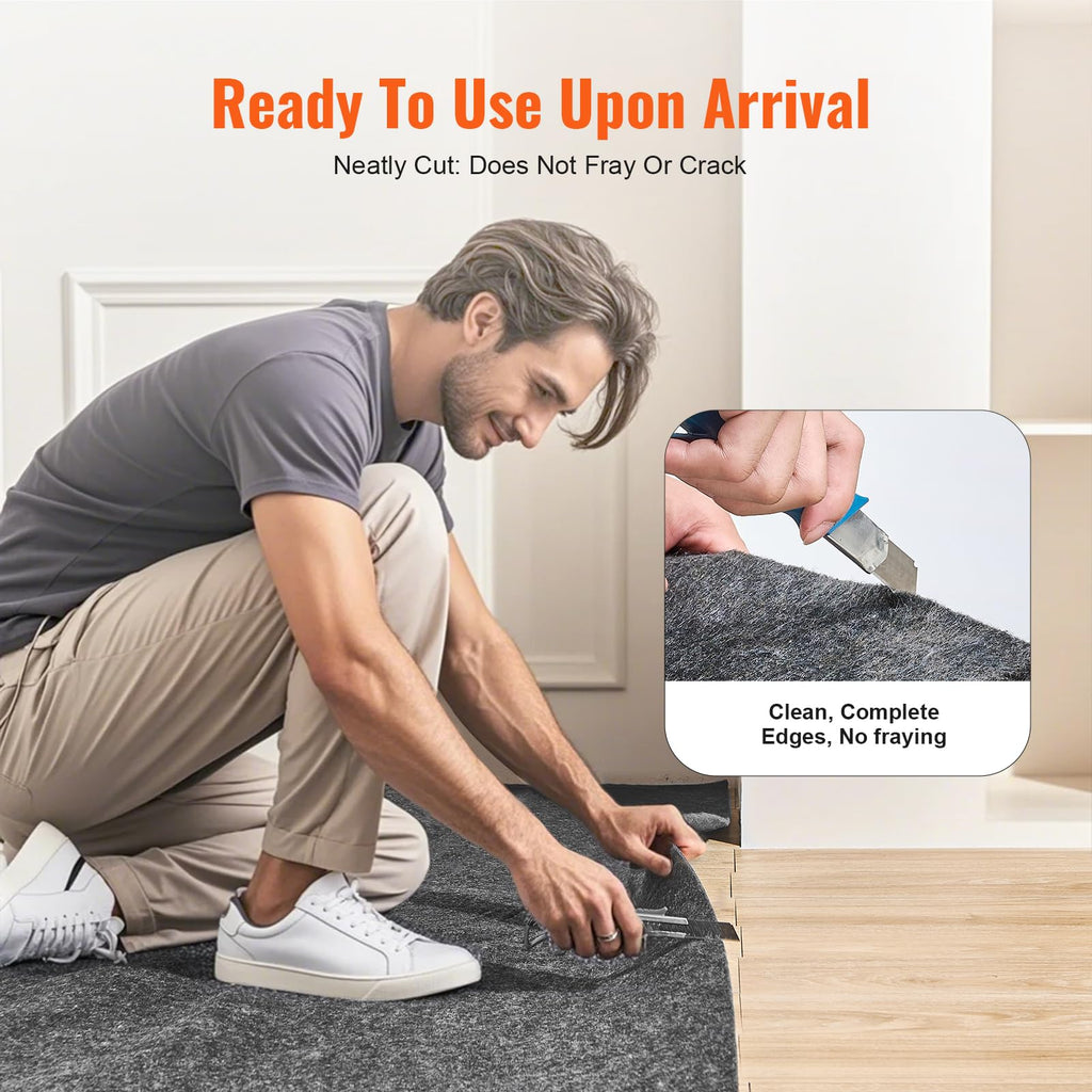 VEVOR 8' x 10' Rug Pad Gripper Without Slip-Resistance - 1/4" Thick Polyester Felt Padding Cushion for Area Carpet Runner Hardwood Floors Living Room - Grey