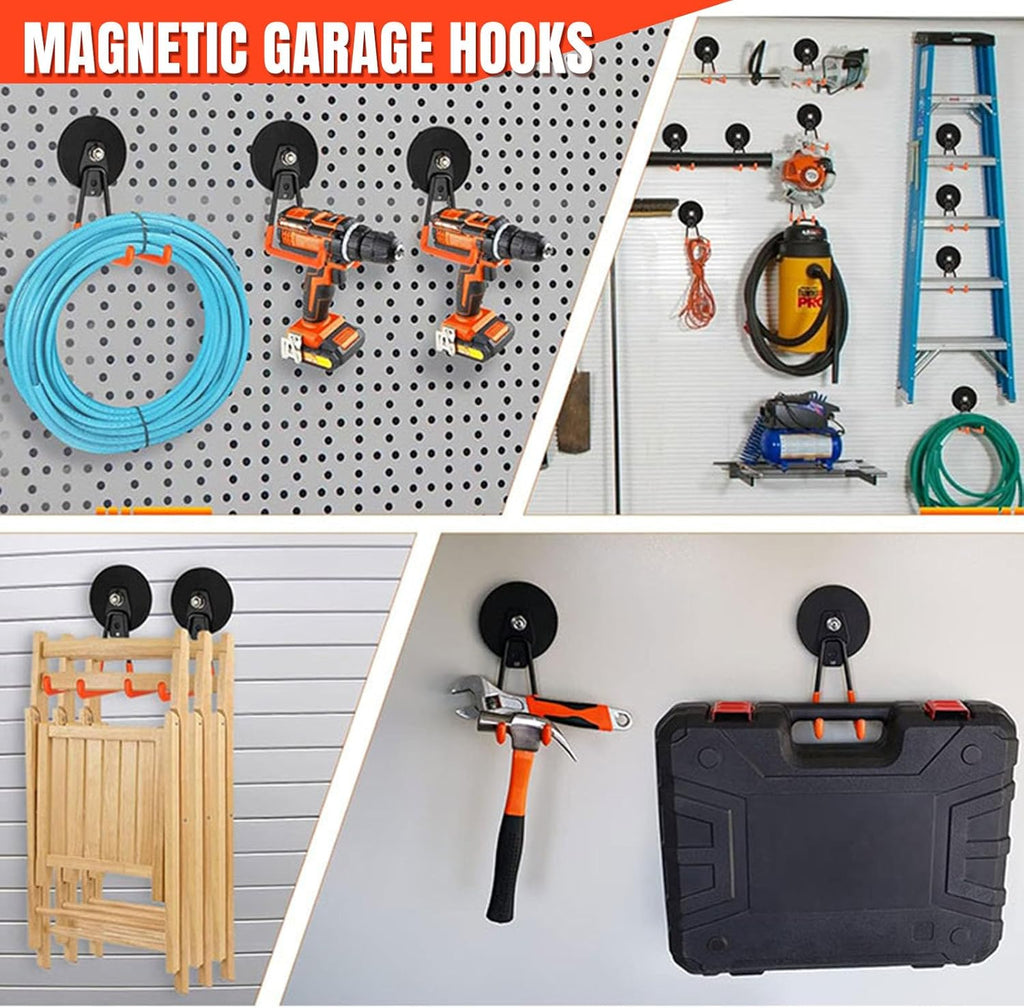 Skiennix Magnetic Hooks - Heavy Duty 4 Pack with Anti-Slip Coating | Ideal for Garage & Workshop Use