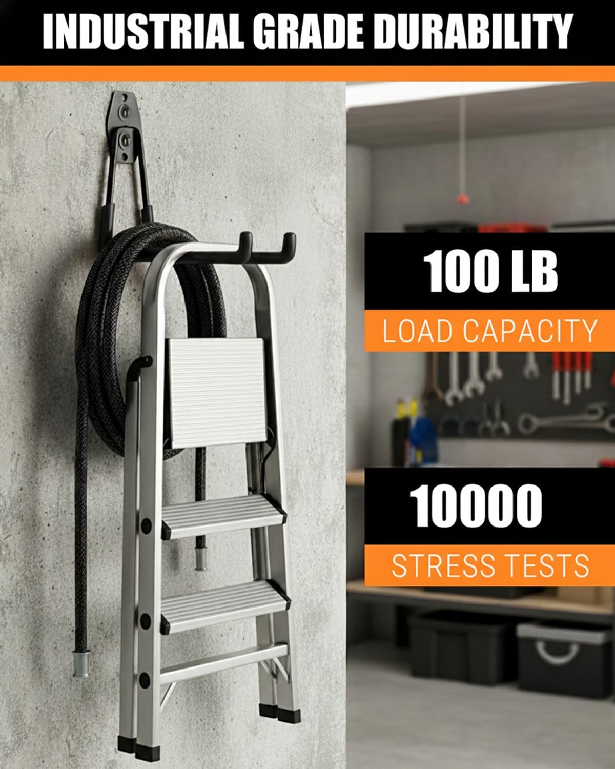 WMK Heavy Duty Garage Hooks - 7.3'' Wall Mount Storage for Bikes, Ladders & Tools | 100LB Capacity, PVC Coated (Black)