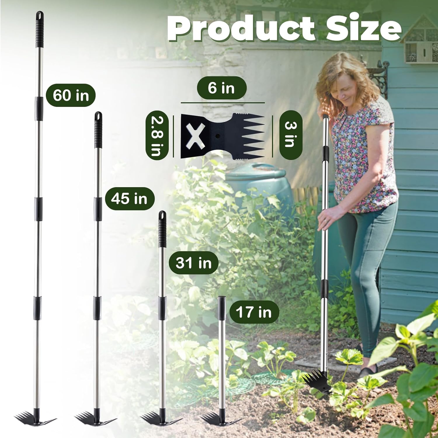 NICOFPHY Weed Puller Tool - 60" Manual Weeder & Hand Rake for Heavy-Duty Gardening | Uproot Weeds Effortlessly
