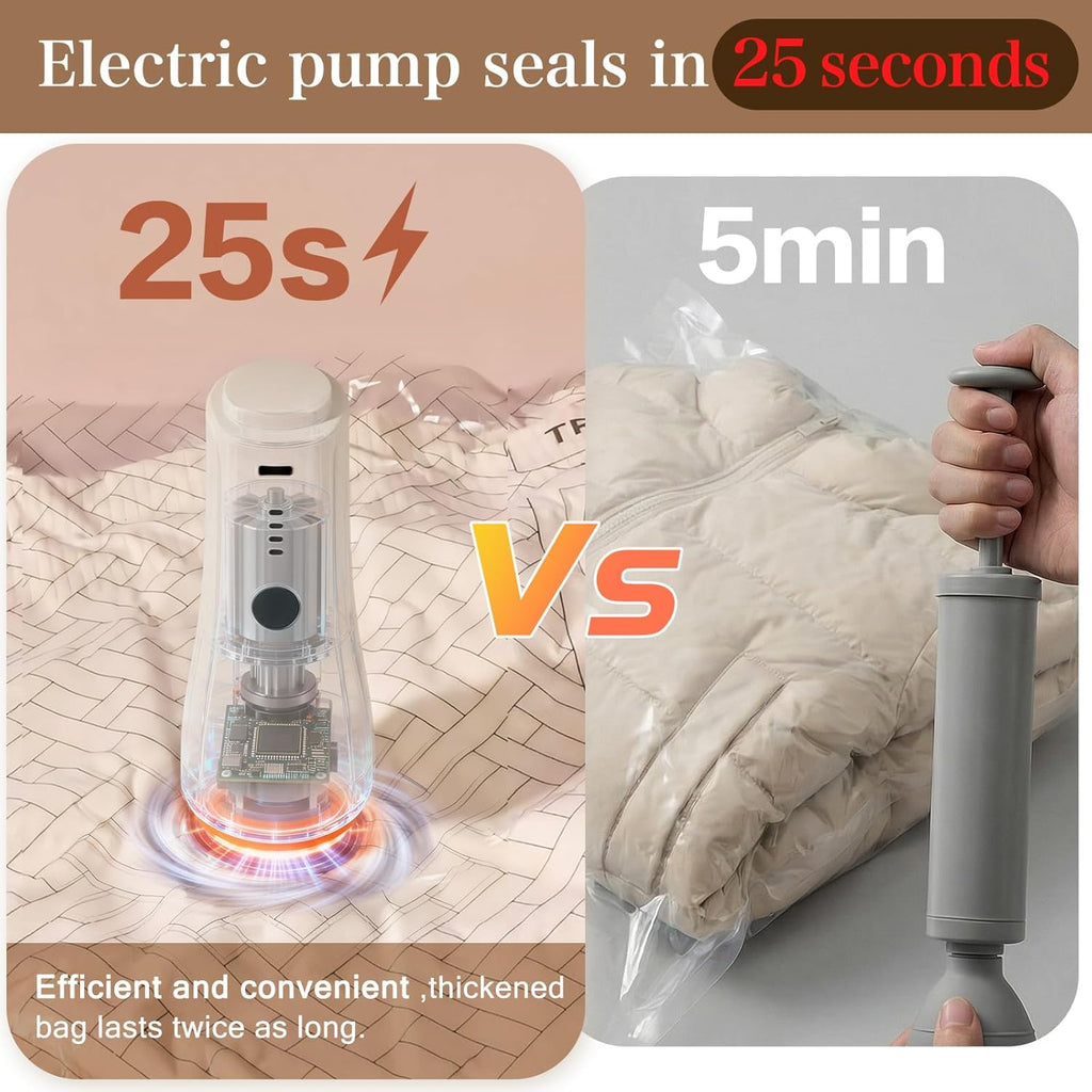 QcoQce Vacuum Storage Bags - Rechargeable Electric Pump Included | Space Saver for Clothing & Bedding