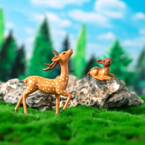 Exasinine Mini Deer Figurines - 12 Pcs Woodland Animal Set for Crafts & Fairy Garden Decor
