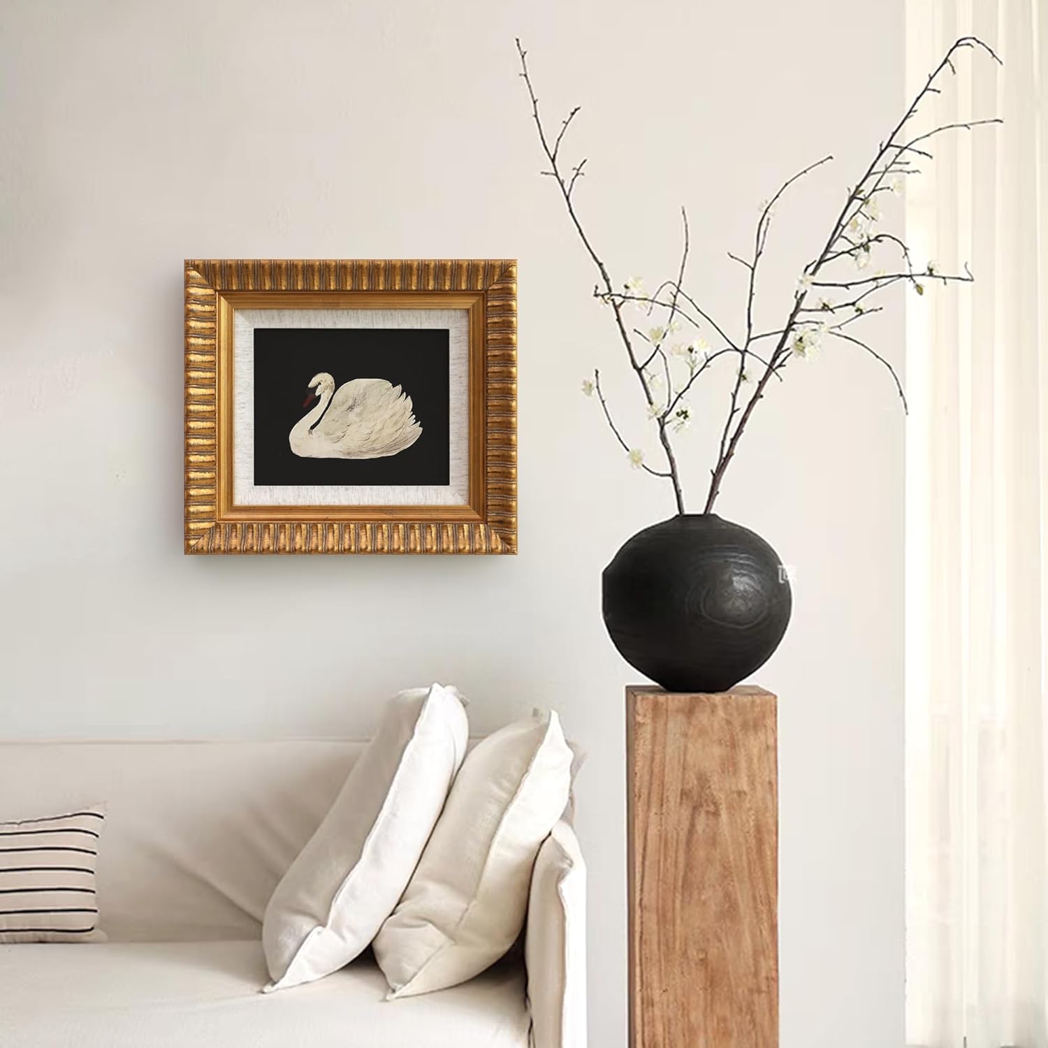 SoochART Gold Wood Framed Canvas Wall Art - Vintage Black Swan Painting Print | 8"x10" for Living Room, Bathroom, Kitchen, Bedroom