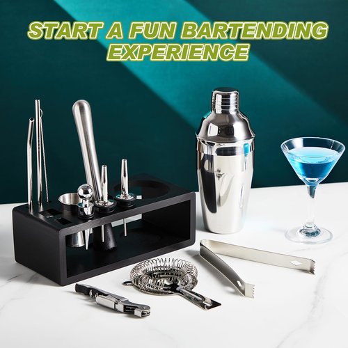 Mifoci 23 Pcs Bartender Supplies Kit Garnish Tray for Bartenders with Bar Caddy 3 Tier Salt Rimmer 13 Pcs Cocktail Shaker Set and Bar Accessory for Christmas Bartender Gifts Beginners(6 Compartments)