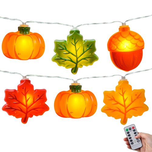 Fall Decor String Lights 10Ft, Battery Operated Thanksgiving Fall Lights 20 LED Acorn Pumpkin Maple Leaf Lights with Timer, 8 Modes Indoor Halloween Decorations light for Home Harvest Porch Party