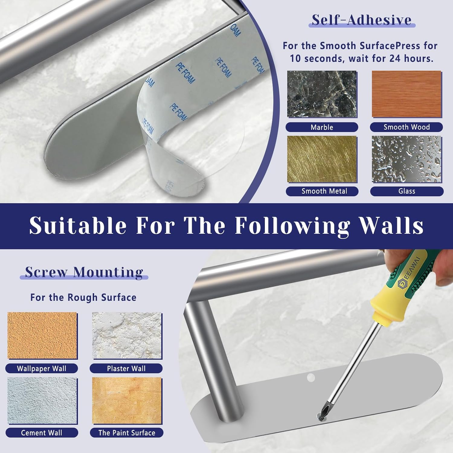 Stainless Steel Paper Towel Holder by [Brand Name] - Self-Adhesive or Drilling | Wall Mount for Kitchen & Bathroom