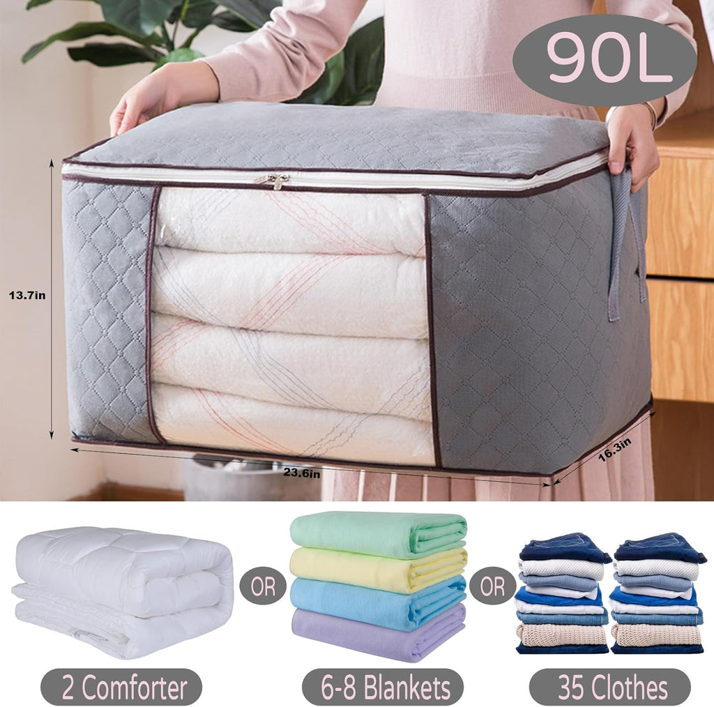 Skiennix 90L Large Foldable Storage Bags - Durable Comforter & Linen Organizer | 10-Pack for Clothes, Toys, Pillows