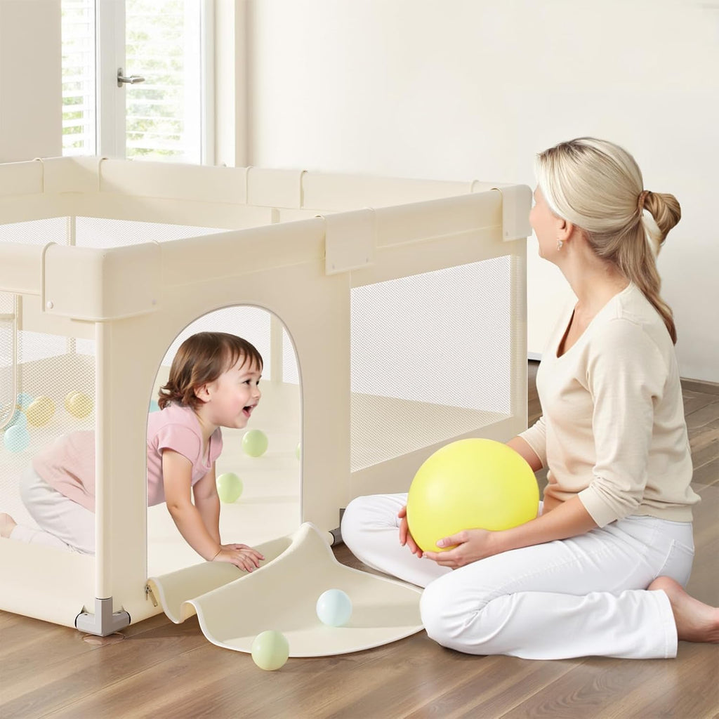 Uanlauo Baby Playpen - Safe 47x47in Indoor Playpen for Babies & Toddlers with Storage Bag & Breathable Mesh