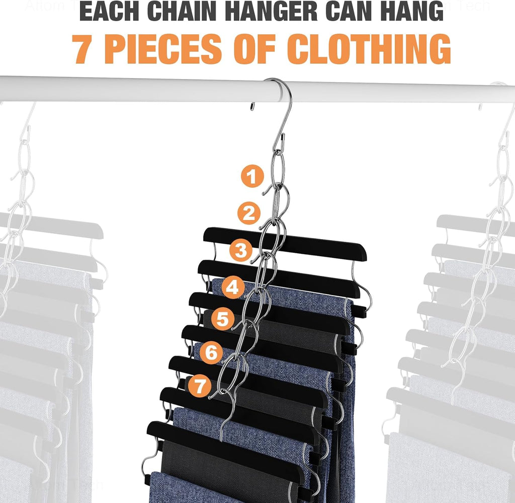 NiHome Clothing Chain Hanger - 10-Pack Metal Closet Organizer with 7 Holes | Space-Saving Solution for Home & Travel