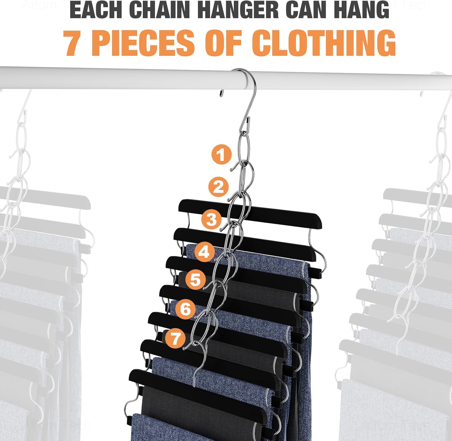NiHome Clothing Chain Hanger - 10-Pack Metal Closet Organizer with 7 Holes | Space-Saving Solution for Home & Travel