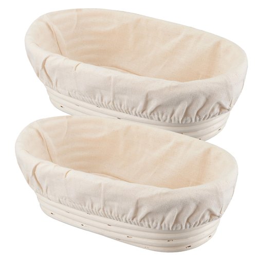 Dimpola Banneton Bread Proofing Basket Banneton Basket Set Sourdough Proofing Basket Round Proofing Bowls Handmade Rattan Baskets and Liners (Oval 10 inch set of 2)