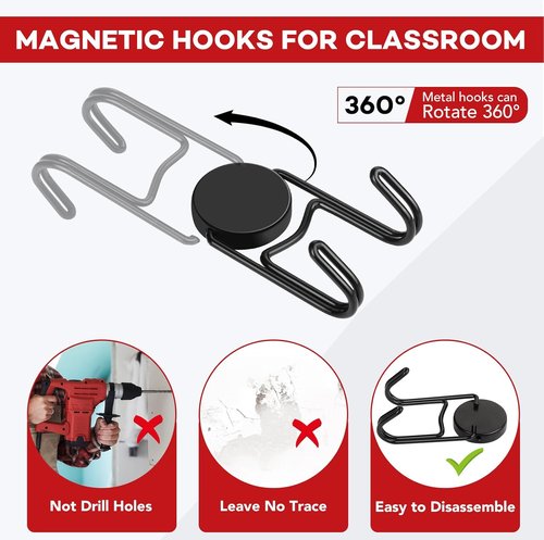 Buelkmag Magnetic Hooks - Heavy Duty 50Lbs+ Magnet Swivel Hooks for Outdoor Use | 4 Pack (Black)