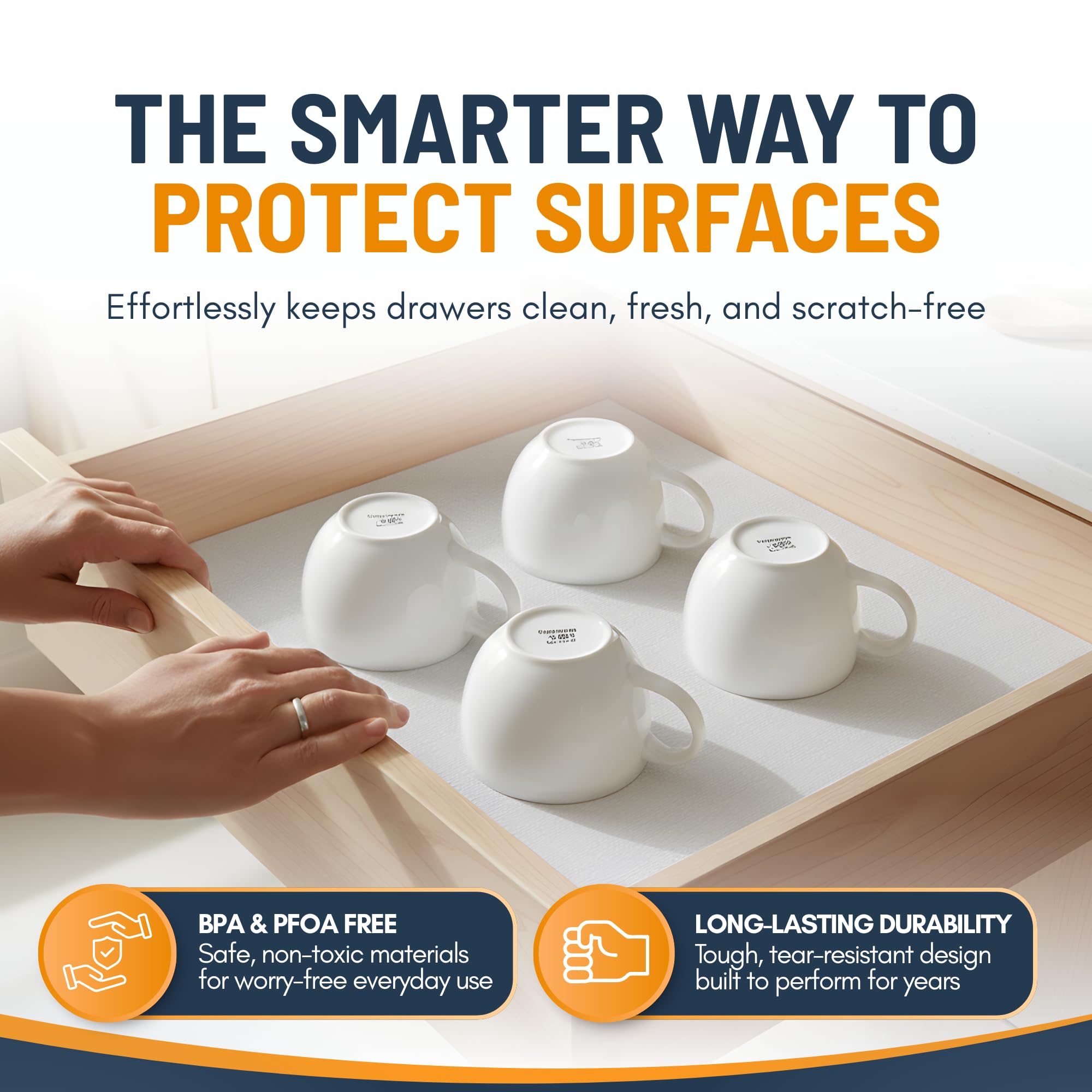 Shelf Liner Cabinet Liner for Shelves Non-Adhesive Kitchen Drawer Liner by Linda’s Essentials (12 x 120 Inches) - Non-Slip Easy Clean Shelf Liners for Cabinets and Cupboard Protector, Waterproof Mat